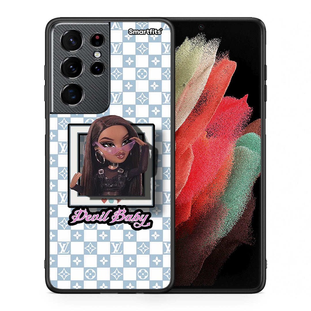 Θήκη Αγίου Βαλεντίνου Samsung S21 Ultra Devil Baby από τη Smartfits με σχέδιο στο πίσω μέρος και μαύρο περίβλημα | Samsung S21 Ultra Devil Baby case with colorful back and black bezels