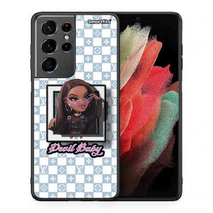 Θήκη Αγίου Βαλεντίνου Samsung S21 Ultra Devil Baby από τη Smartfits με σχέδιο στο πίσω μέρος και μαύρο περίβλημα | Samsung S21 Ultra Devil Baby case with colorful back and black bezels