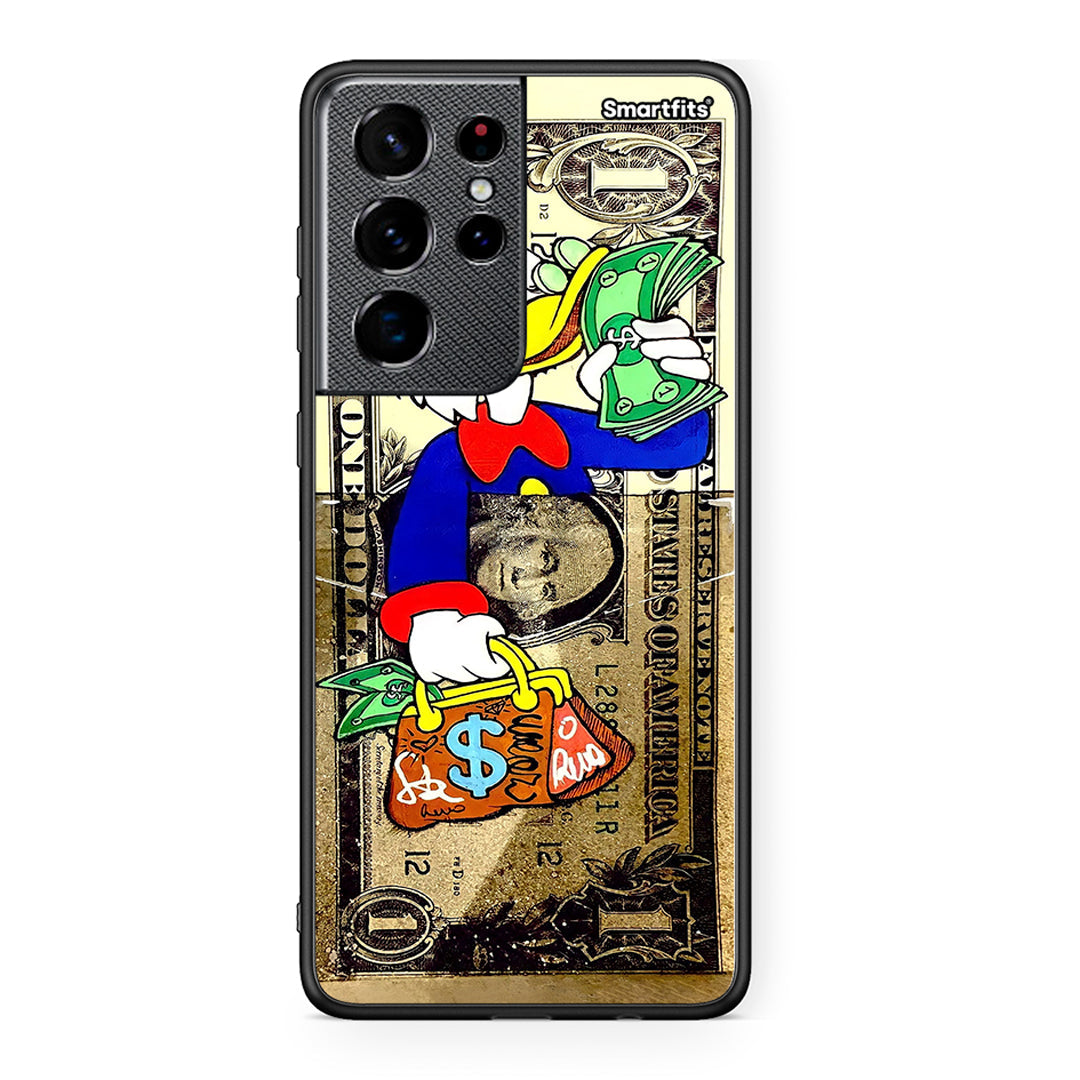 Samsung S21 Ultra Duck Money Θήκη από τη Smartfits με σχέδιο στο πίσω μέρος και μαύρο περίβλημα | Smartphone case with colorful back and black bezels by Smartfits