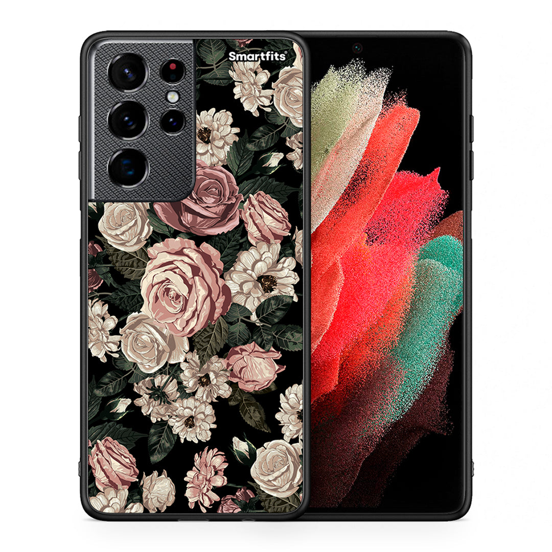 Θήκη Samsung S21 Ultra Wild Roses Flower από τη Smartfits με σχέδιο στο πίσω μέρος και μαύρο περίβλημα | Samsung S21 Ultra Wild Roses Flower case with colorful back and black bezels