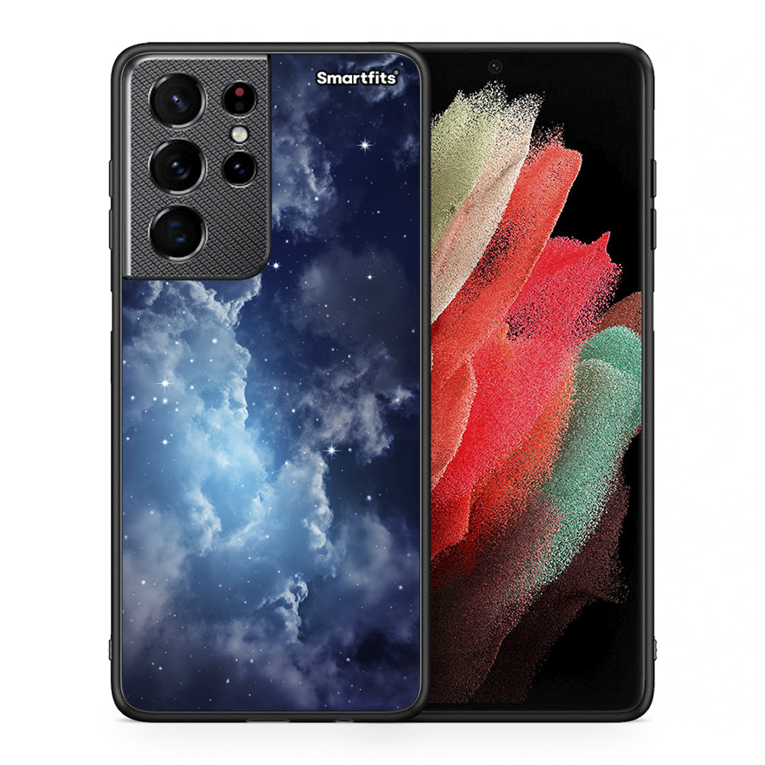 Θήκη Samsung S21 Ultra Blue Sky Galaxy από τη Smartfits με σχέδιο στο πίσω μέρος και μαύρο περίβλημα | Samsung S21 Ultra Blue Sky Galaxy case with colorful back and black bezels