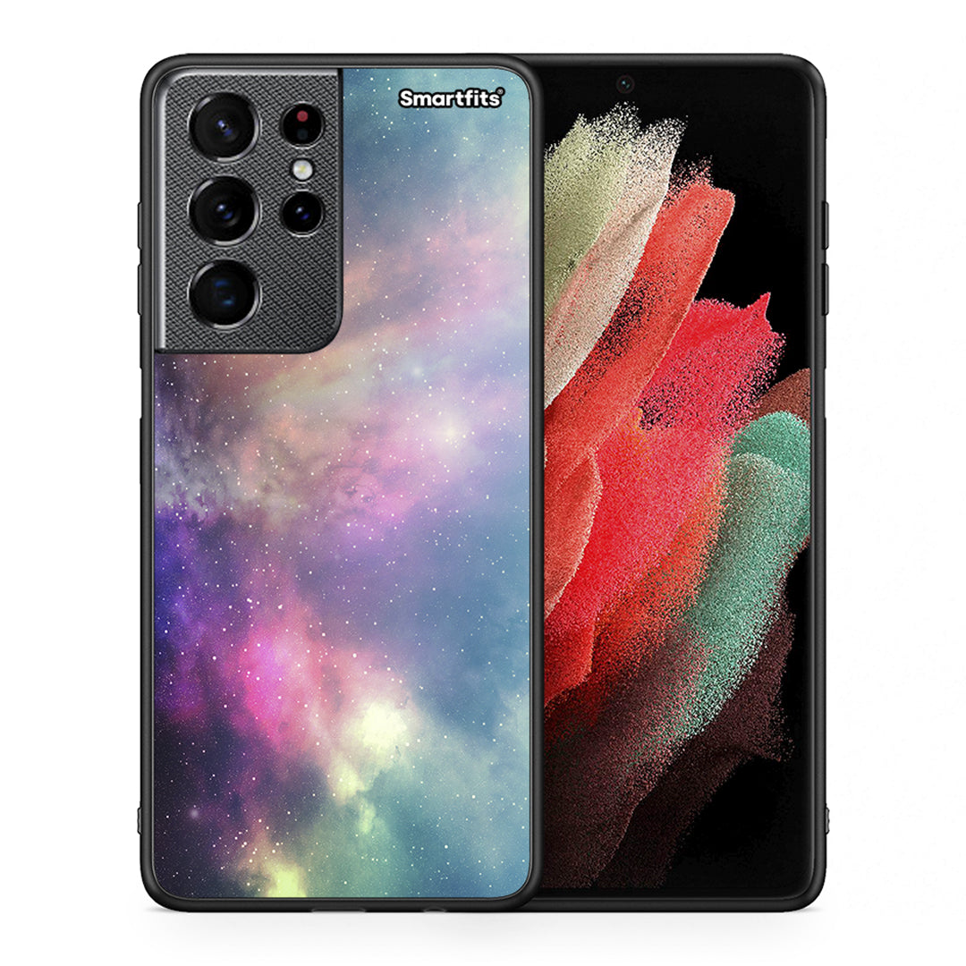 Θήκη Samsung S21 Ultra Rainbow Galaxy από τη Smartfits με σχέδιο στο πίσω μέρος και μαύρο περίβλημα | Samsung S21 Ultra Rainbow Galaxy case with colorful back and black bezels