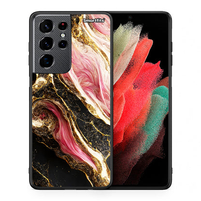 Θήκη Samsung S21 Ultra Glamorous Pink Marble από τη Smartfits με σχέδιο στο πίσω μέρος και μαύρο περίβλημα | Samsung S21 Ultra Glamorous Pink Marble case with colorful back and black bezels