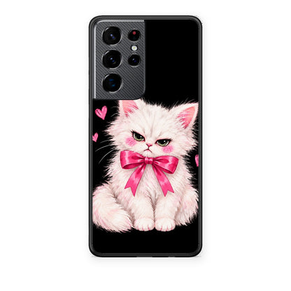 Θήκη Samsung Galaxy S21 Ultra Grumpy Party Kitten on Black από τη Smartfits με σχέδιο στο πίσω μέρος και μαύρο περίβλημα | Samsung Galaxy S21 Ultra Grumpy Party Kitten on Black case with colorful back and black bezels