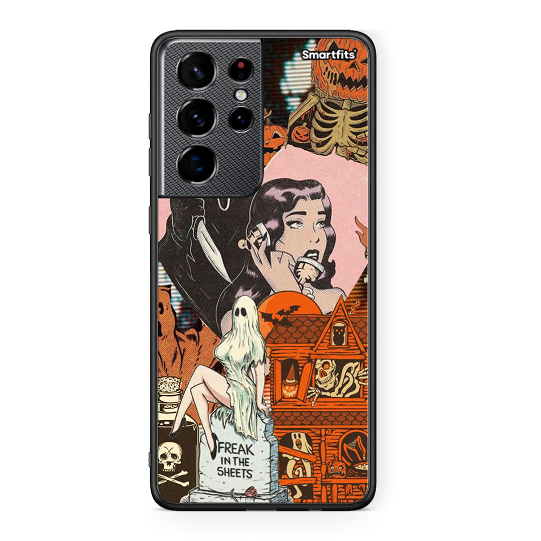 Samsung S21 Ultra Halloween Collage Θήκη από τη Smartfits με σχέδιο στο πίσω μέρος και μαύρο περίβλημα | Smartphone case with colorful back and black bezels by Smartfits