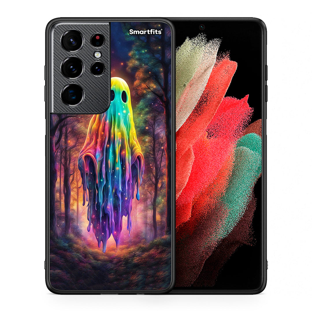 Θήκη Samsung S21 Ultra Halloween Ghost από τη Smartfits με σχέδιο στο πίσω μέρος και μαύρο περίβλημα | Samsung S21 Ultra Halloween Ghost case with colorful back and black bezels