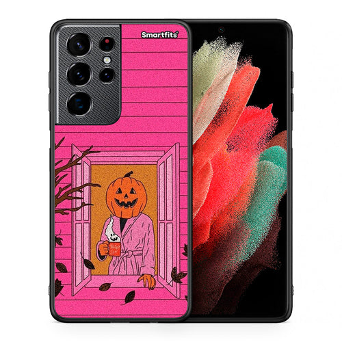Θήκη Samsung S21 Ultra Halloween Pumpkin Lady από τη Smartfits με σχέδιο στο πίσω μέρος και μαύρο περίβλημα | Samsung S21 Ultra Halloween Pumpkin Lady case with colorful back and black bezels