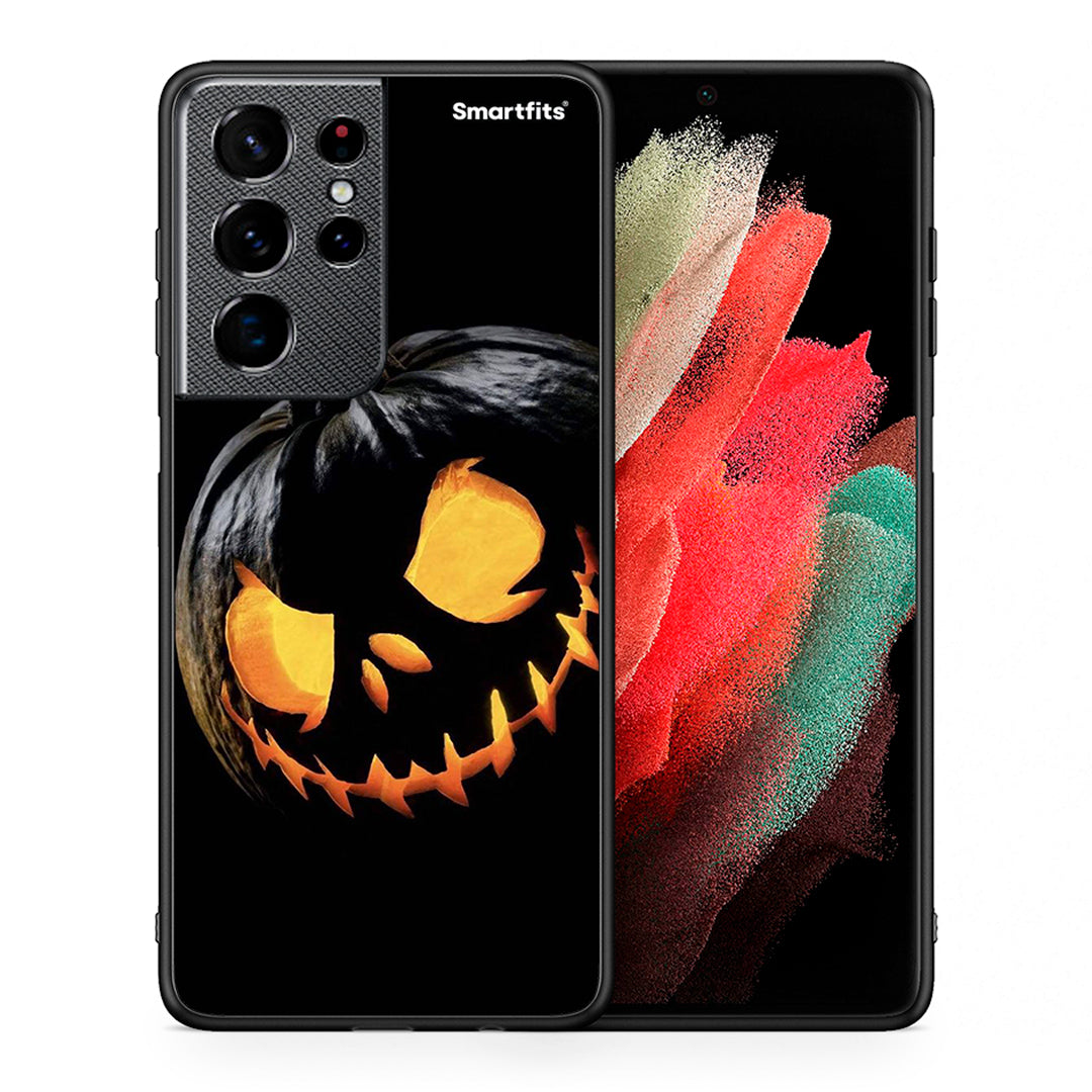 Θήκη Samsung S21 Ultra Halloween Scary Pumpkin από τη Smartfits με σχέδιο στο πίσω μέρος και μαύρο περίβλημα | Samsung S21 Ultra Halloween Scary Pumpkin case with colorful back and black bezels