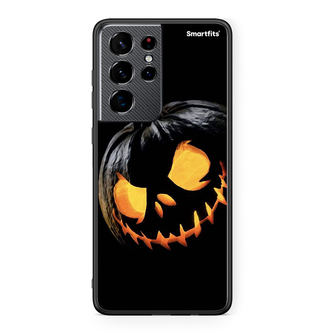 Samsung S21 Ultra Halloween Scary Pumpkin Θήκη από τη Smartfits με σχέδιο στο πίσω μέρος και μαύρο περίβλημα | Smartphone case with colorful back and black bezels by Smartfits