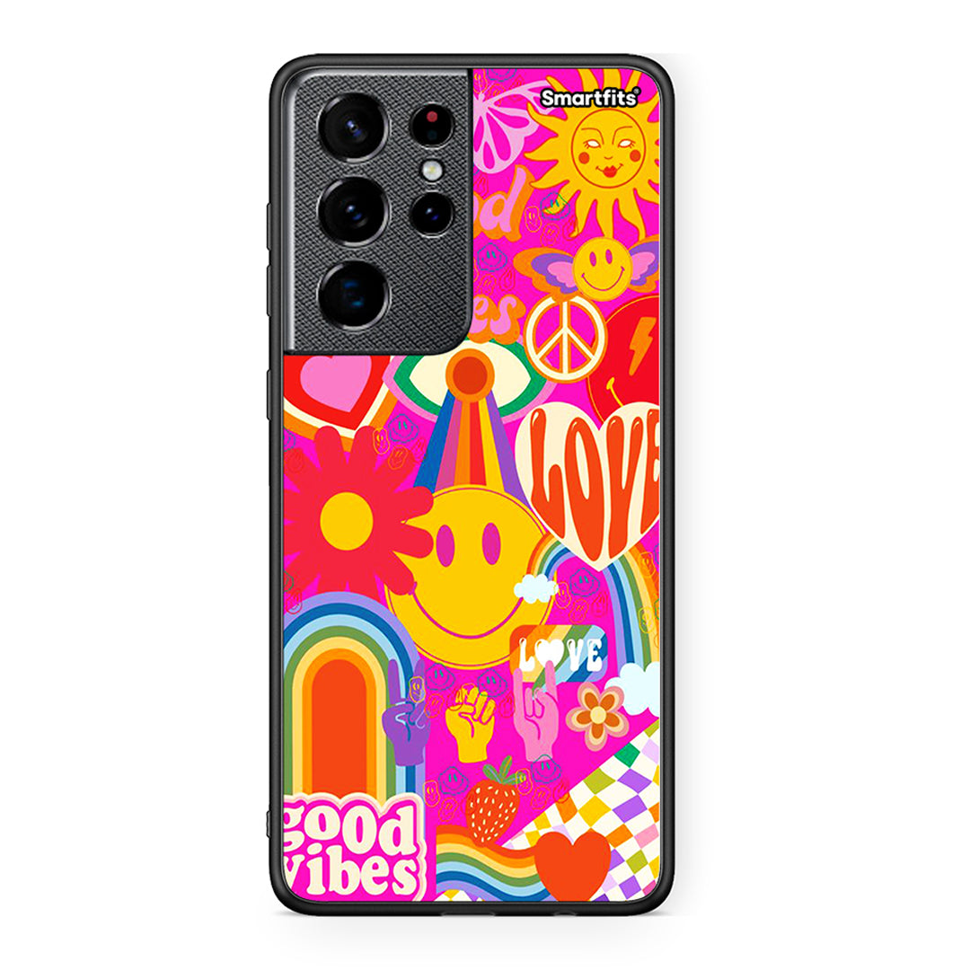Samsung S21 Ultra Hippie Love θήκη από τη Smartfits με σχέδιο στο πίσω μέρος και μαύρο περίβλημα | Smartphone case with colorful back and black bezels by Smartfits