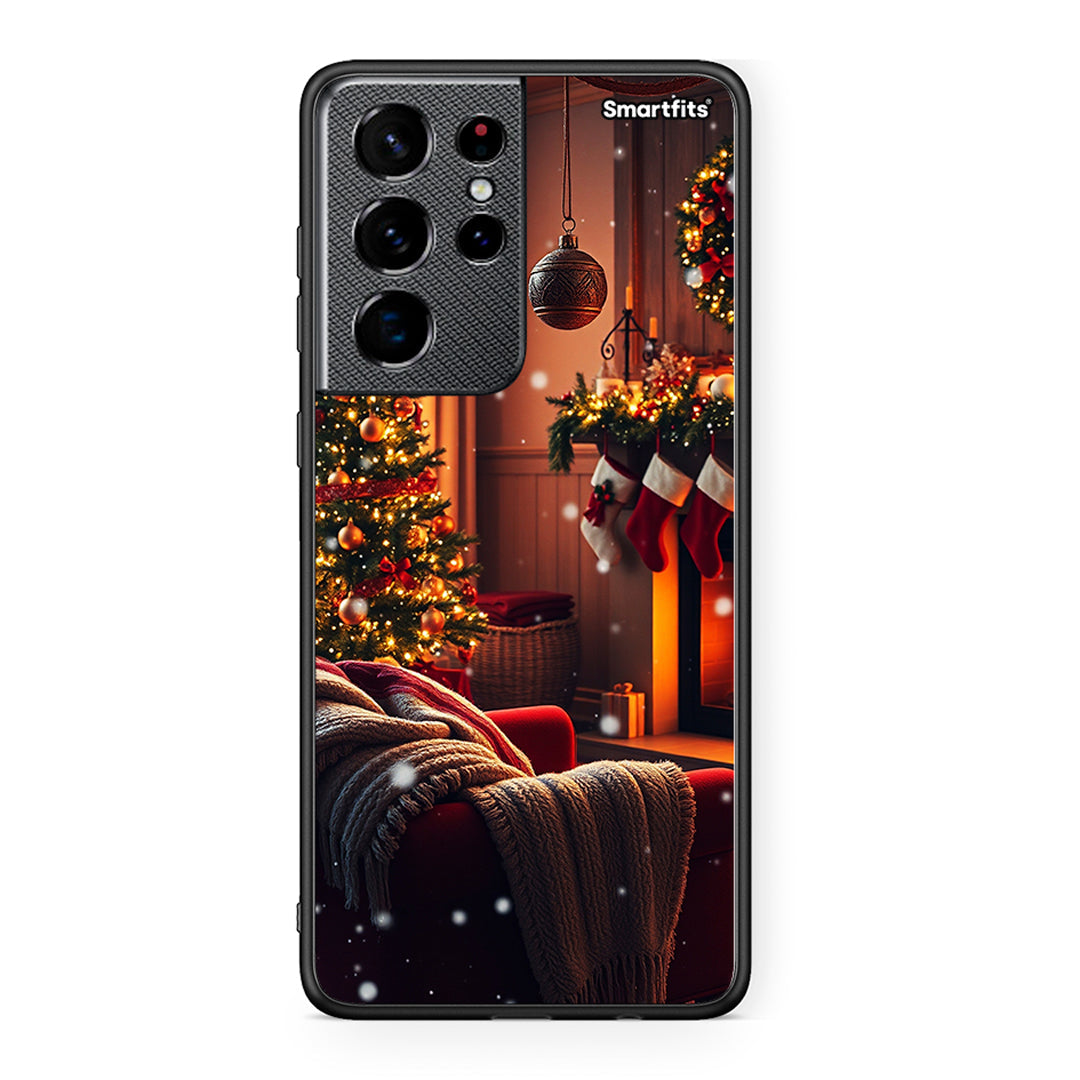 Samsung S21 Ultra Home For Christmas θήκη από τη Smartfits με σχέδιο στο πίσω μέρος και μαύρο περίβλημα | Smartphone case with colorful back and black bezels by Smartfits