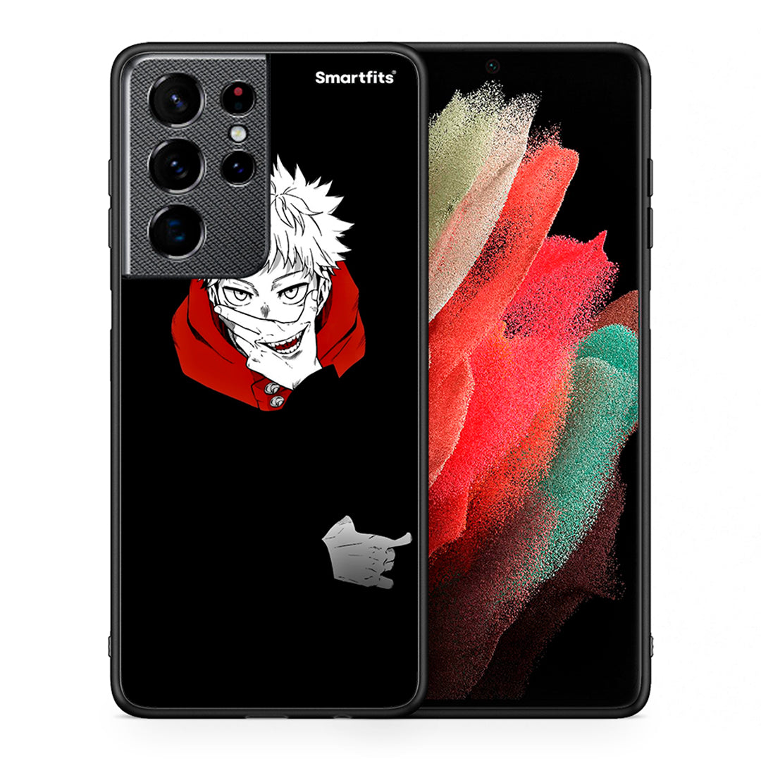 Θήκη Samsung S21 Ultra Itadori Anime από τη Smartfits με σχέδιο στο πίσω μέρος και μαύρο περίβλημα | Samsung S21 Ultra Itadori Anime case with colorful back and black bezels