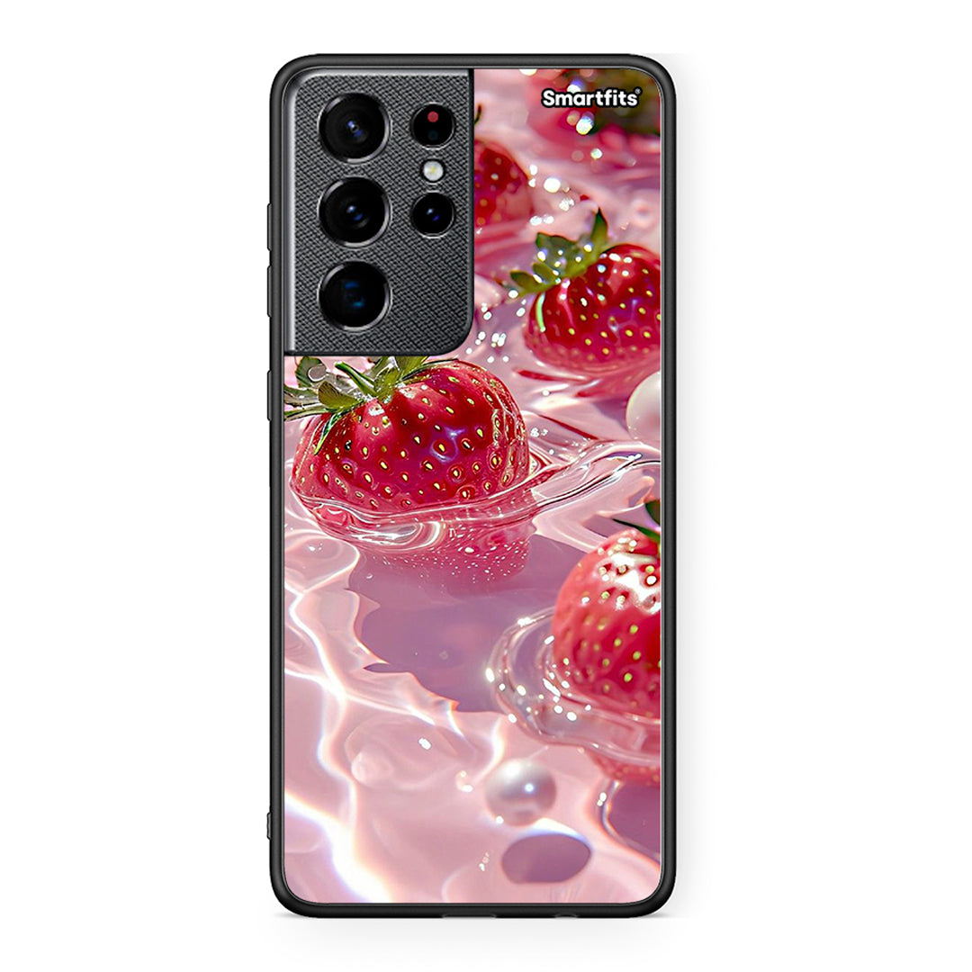 Samsung S21 Ultra Juicy Strawberries θήκη από τη Smartfits με σχέδιο στο πίσω μέρος και μαύρο περίβλημα | Smartphone case with colorful back and black bezels by Smartfits