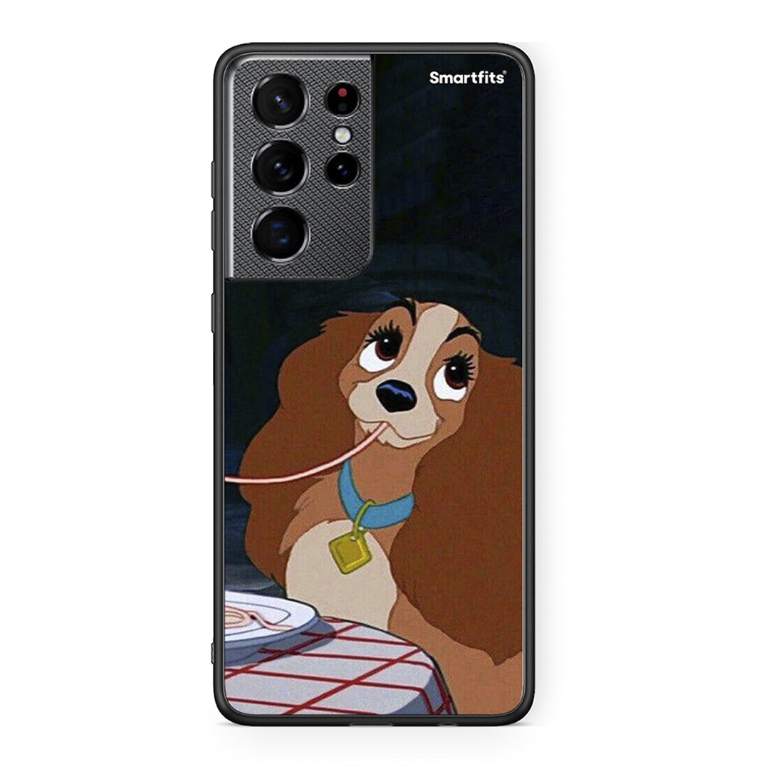 Samsung S21 Ultra Lady And Tramp 2 Θήκη Αγίου Βαλεντίνου από τη Smartfits με σχέδιο στο πίσω μέρος και μαύρο περίβλημα | Smartphone case with colorful back and black bezels by Smartfits