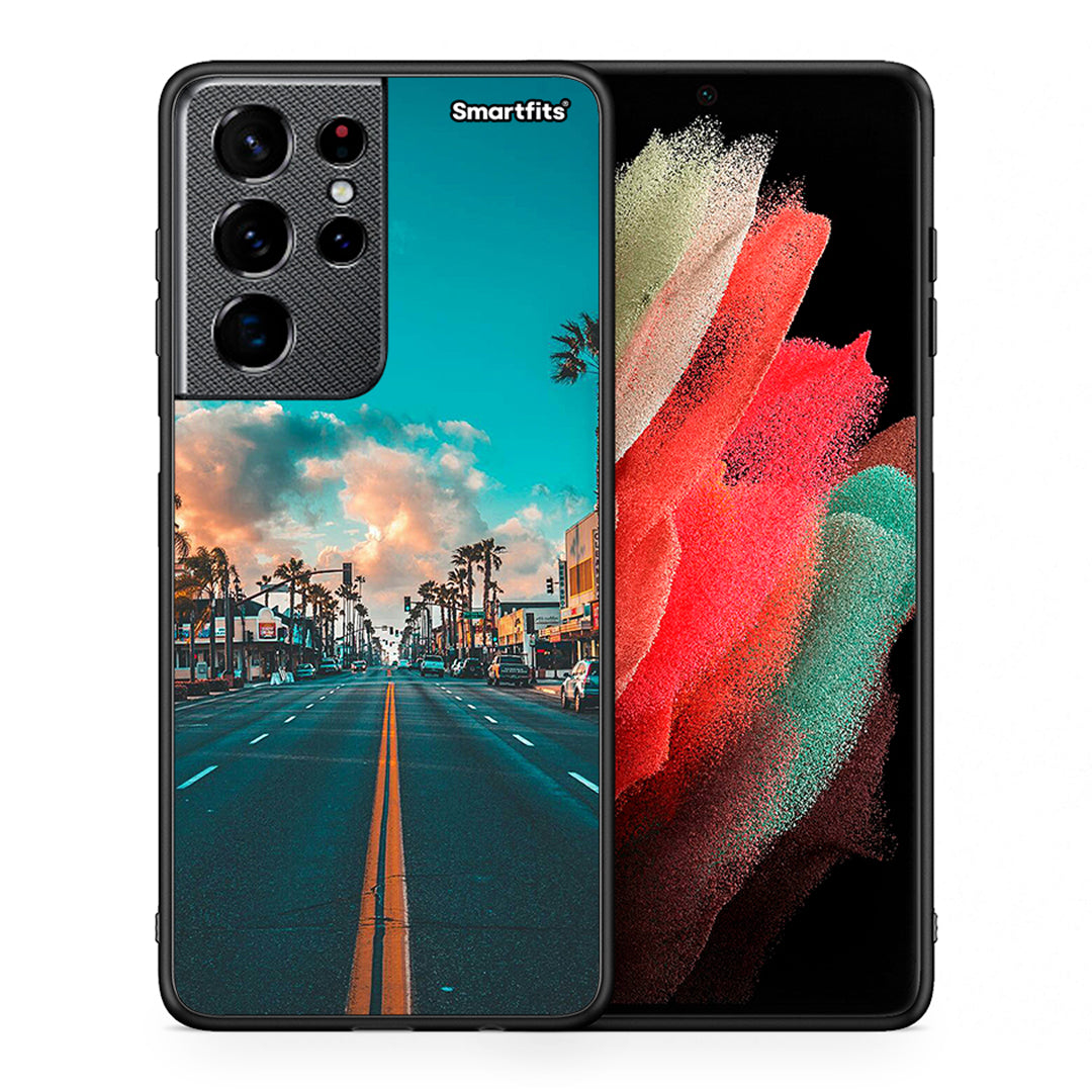 Θήκη Samsung S21 Ultra City Landscape από τη Smartfits με σχέδιο στο πίσω μέρος και μαύρο περίβλημα | Samsung S21 Ultra City Landscape case with colorful back and black bezels