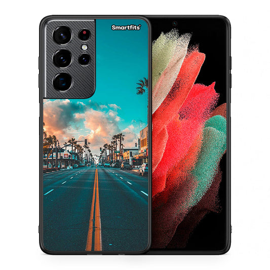 Θήκη Samsung S21 Ultra City Landscape από τη Smartfits με σχέδιο στο πίσω μέρος και μαύρο περίβλημα | Samsung S21 Ultra City Landscape case with colorful back and black bezels