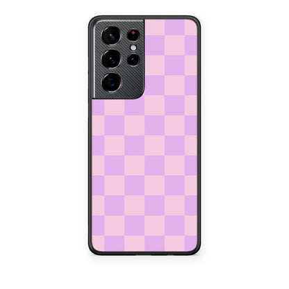 Θήκη Samsung Galaxy S21 Ultra Lavender and Pink Checkerboard από τη Smartfits με σχέδιο στο πίσω μέρος και μαύρο περίβλημα | Samsung Galaxy S21 Ultra Lavender and Pink Checkerboard case with colorful back and black bezels