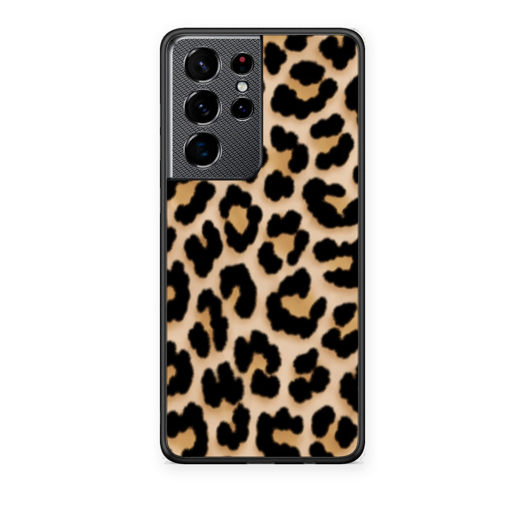 Θήκη Samsung Galaxy S21 Ultra Leopard Print Tan Small από τη Smartfits με σχέδιο στο πίσω μέρος και μαύρο περίβλημα | Samsung Galaxy S21 Ultra Leopard Print Tan Small case with colorful back and black bezels