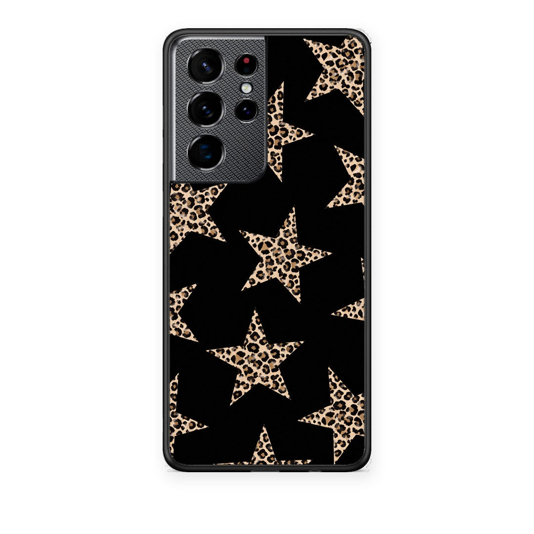 Θήκη Samsung Galaxy S21 Ultra Leopard Stars on Black από τη Smartfits με σχέδιο στο πίσω μέρος και μαύρο περίβλημα | Samsung Galaxy S21 Ultra Leopard Stars on Black case with colorful back and black bezels