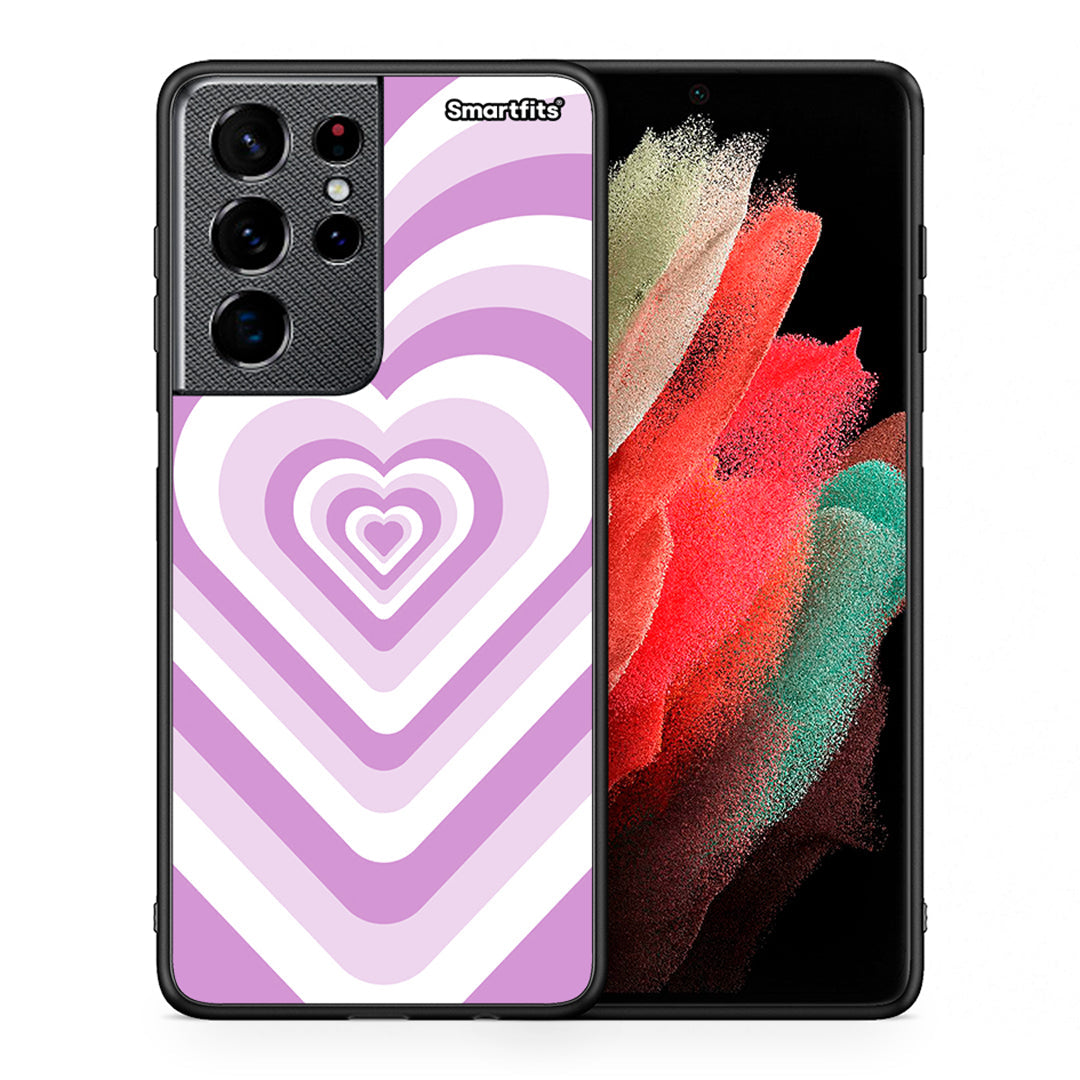 Θήκη Samsung S21 Ultra Lilac Hearts από τη Smartfits με σχέδιο στο πίσω μέρος και μαύρο περίβλημα | Samsung S21 Ultra Lilac Hearts case with colorful back and black bezels
