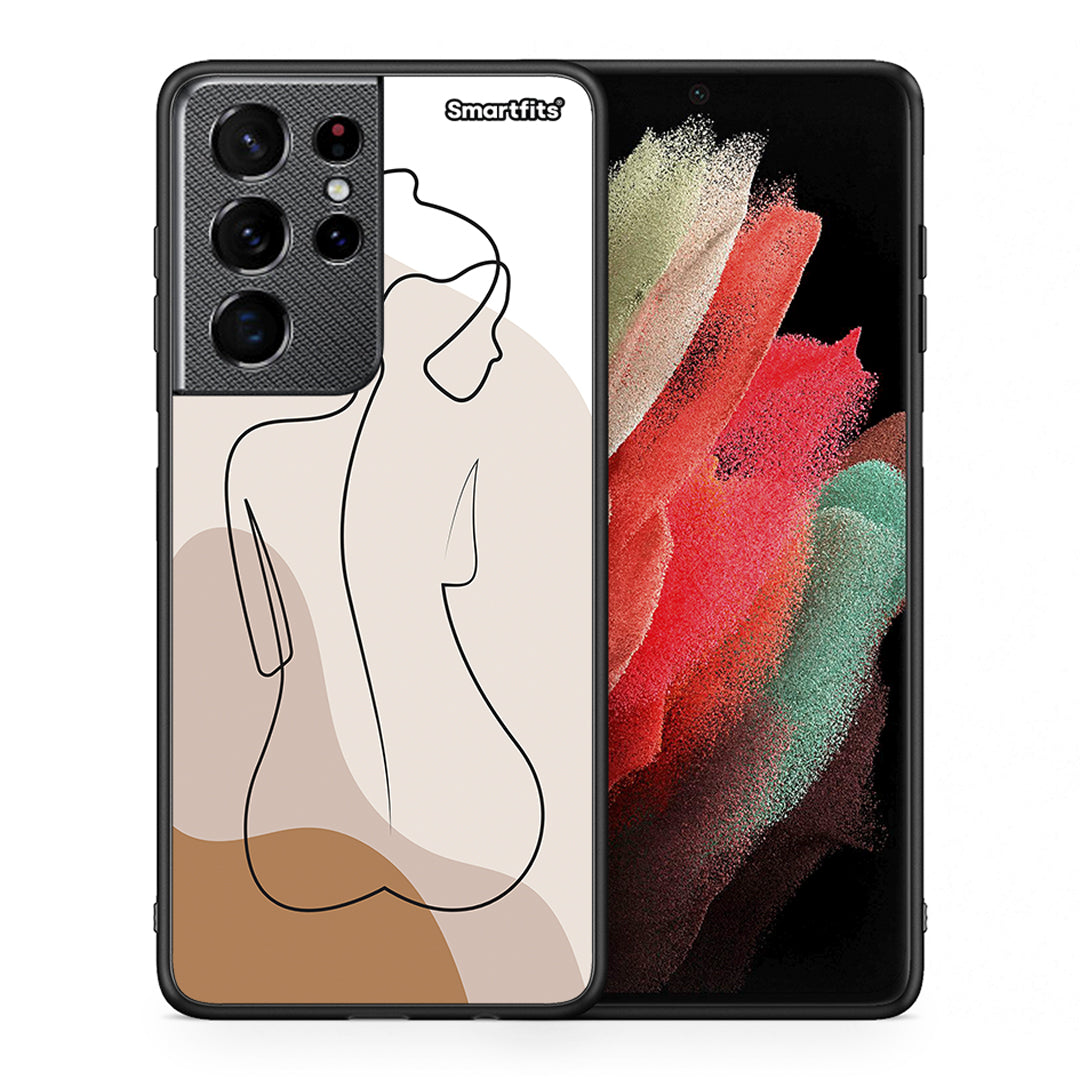 Θήκη Samsung S21 Ultra LineArt Woman από τη Smartfits με σχέδιο στο πίσω μέρος και μαύρο περίβλημα | Samsung S21 Ultra LineArt Woman case with colorful back and black bezels