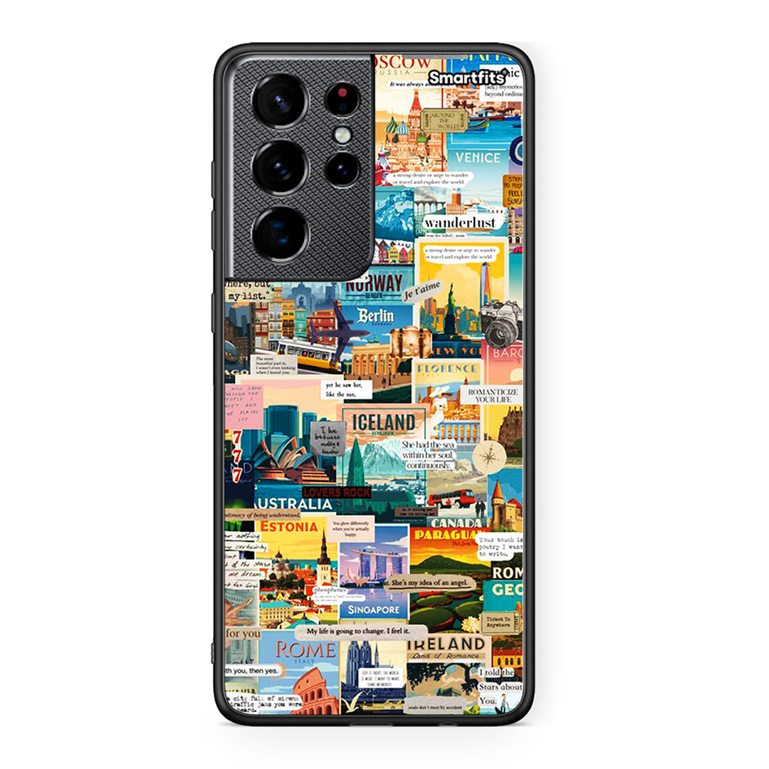 Samsung S21 Ultra Live To Travel θήκη από τη Smartfits με σχέδιο στο πίσω μέρος και μαύρο περίβλημα | Smartphone case with colorful back and black bezels by Smartfits