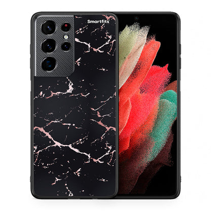 Θήκη Samsung S21 Ultra Black Rosegold Marble από τη Smartfits με σχέδιο στο πίσω μέρος και μαύρο περίβλημα | Samsung S21 Ultra Black Rosegold Marble case with colorful back and black bezels