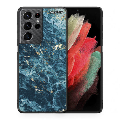 Θήκη Samsung S21 Ultra Marble Blue από τη Smartfits με σχέδιο στο πίσω μέρος και μαύρο περίβλημα | Samsung S21 Ultra Marble Blue case with colorful back and black bezels