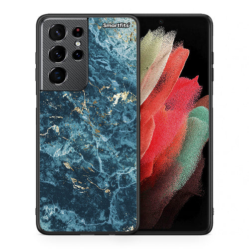 Θήκη Samsung S21 Ultra Marble Blue από τη Smartfits με σχέδιο στο πίσω μέρος και μαύρο περίβλημα | Samsung S21 Ultra Marble Blue case with colorful back and black bezels