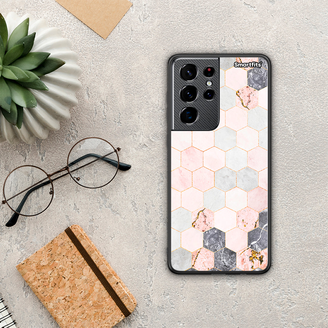 Marble Hexagon Pink - Samsung Galaxy S21 Ultra θήκη