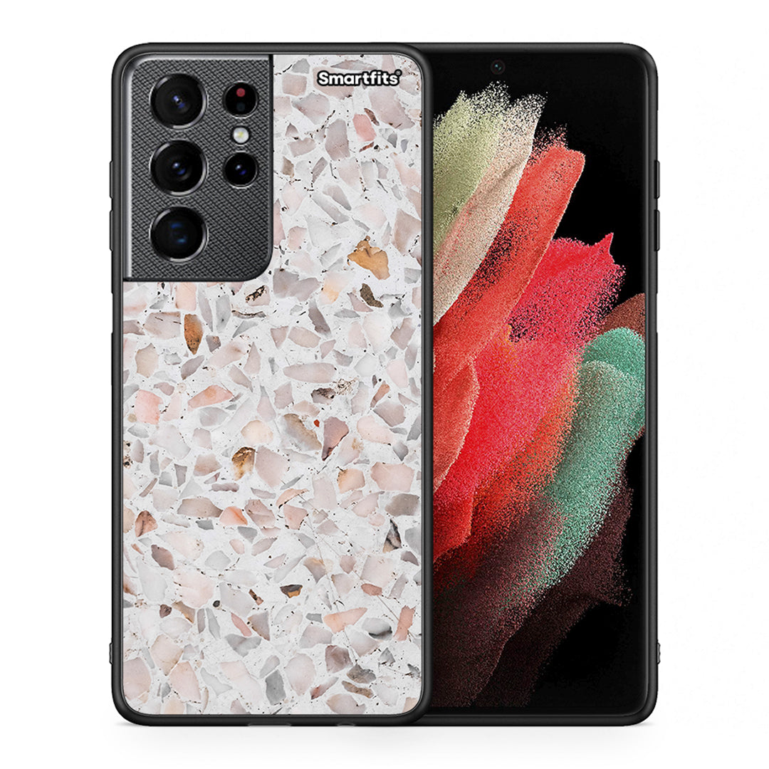Θήκη Samsung S21 Ultra Marble Terrazzo από τη Smartfits με σχέδιο στο πίσω μέρος και μαύρο περίβλημα | Samsung S21 Ultra Marble Terrazzo case with colorful back and black bezels