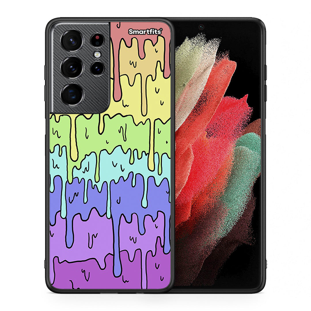 Θήκη Samsung S21 Ultra Melting Rainbow από τη Smartfits με σχέδιο στο πίσω μέρος και μαύρο περίβλημα | Samsung S21 Ultra Melting Rainbow case with colorful back and black bezels