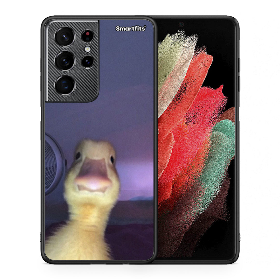 Θήκη Samsung S21 Ultra Meme Duck από τη Smartfits με σχέδιο στο πίσω μέρος και μαύρο περίβλημα | Samsung S21 Ultra Meme Duck case with colorful back and black bezels