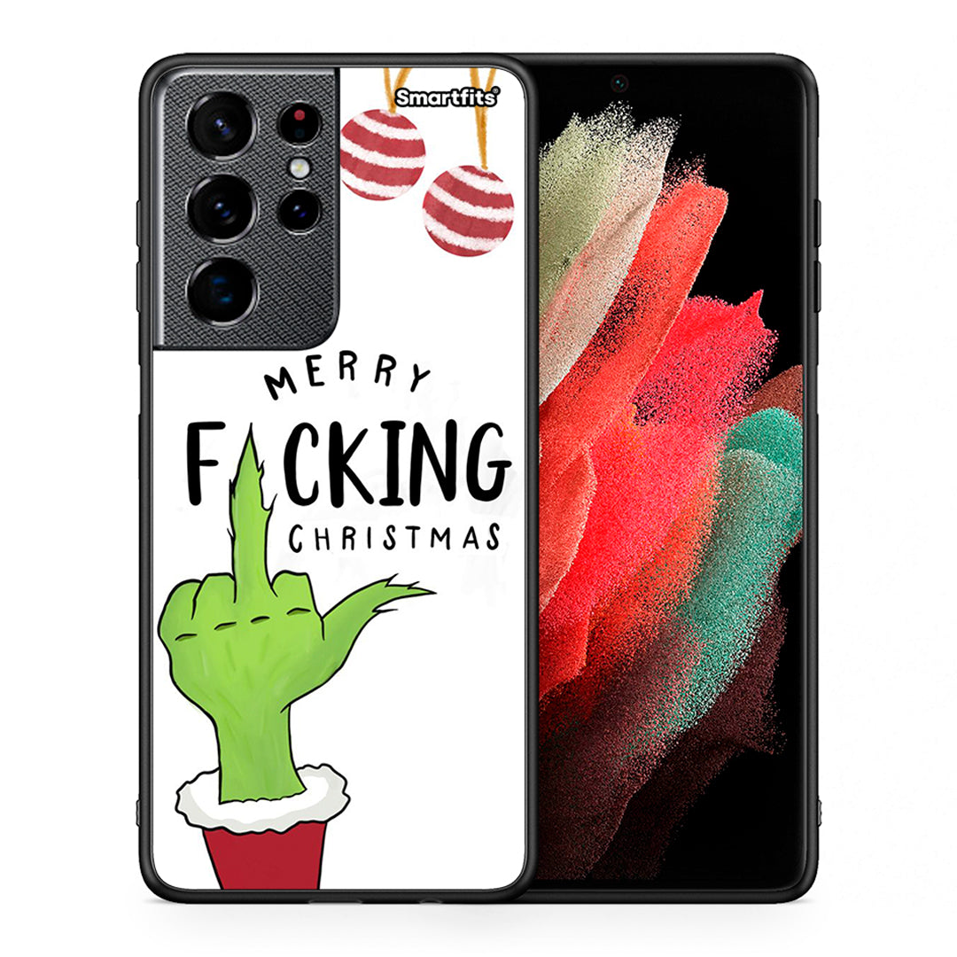 Θήκη Samsung S21 Ultra Merry F Xmas από τη Smartfits με σχέδιο στο πίσω μέρος και μαύρο περίβλημα | Samsung S21 Ultra Merry F Xmas case with colorful back and black bezels