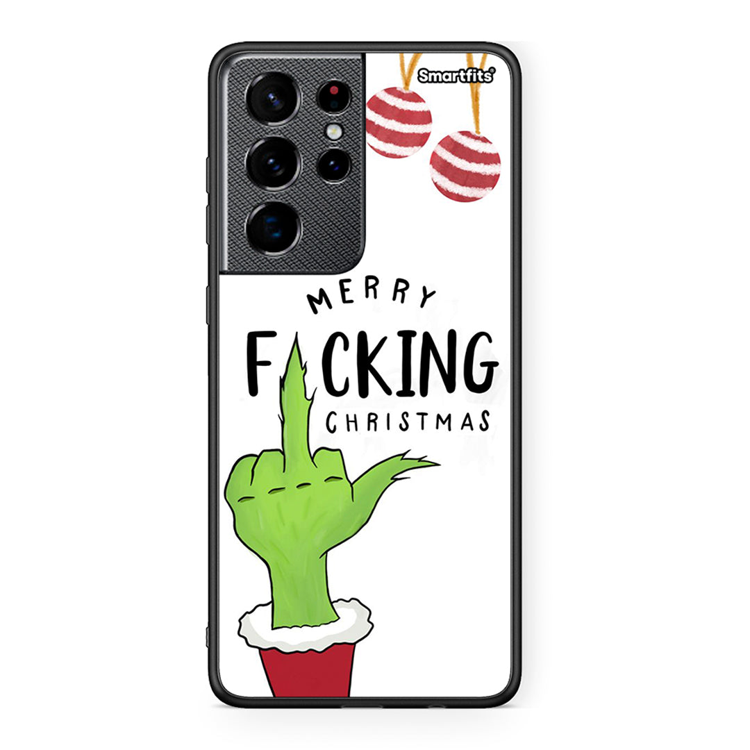 Samsung S21 Ultra Merry F Xmas θήκη από τη Smartfits με σχέδιο στο πίσω μέρος και μαύρο περίβλημα | Smartphone case with colorful back and black bezels by Smartfits