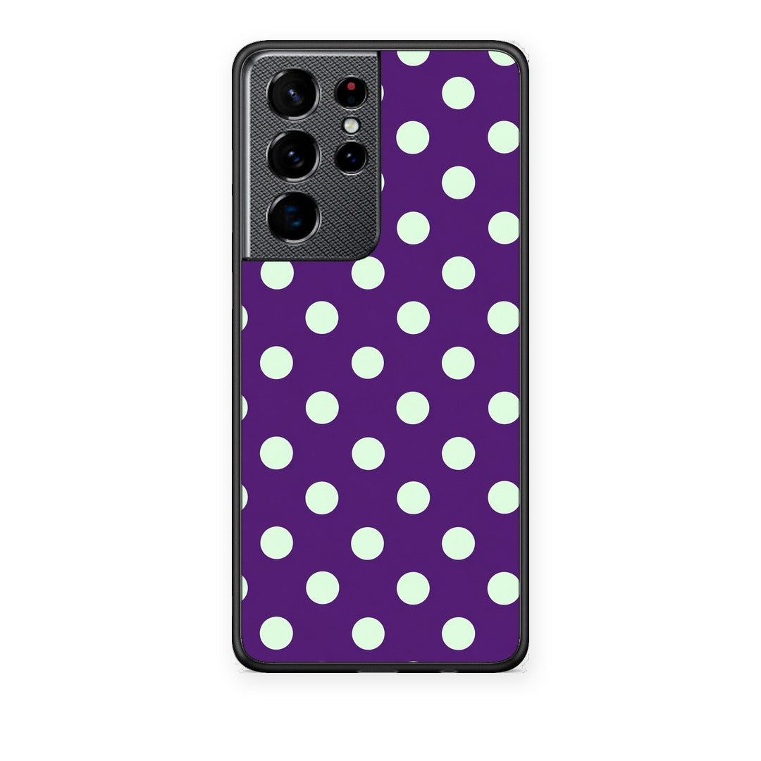 Θήκη Samsung Galaxy S21 Ultra Mint Polka Dots on Purple από τη Smartfits με σχέδιο στο πίσω μέρος και μαύρο περίβλημα | Samsung Galaxy S21 Ultra Mint Polka Dots on Purple case with colorful back and black bezels