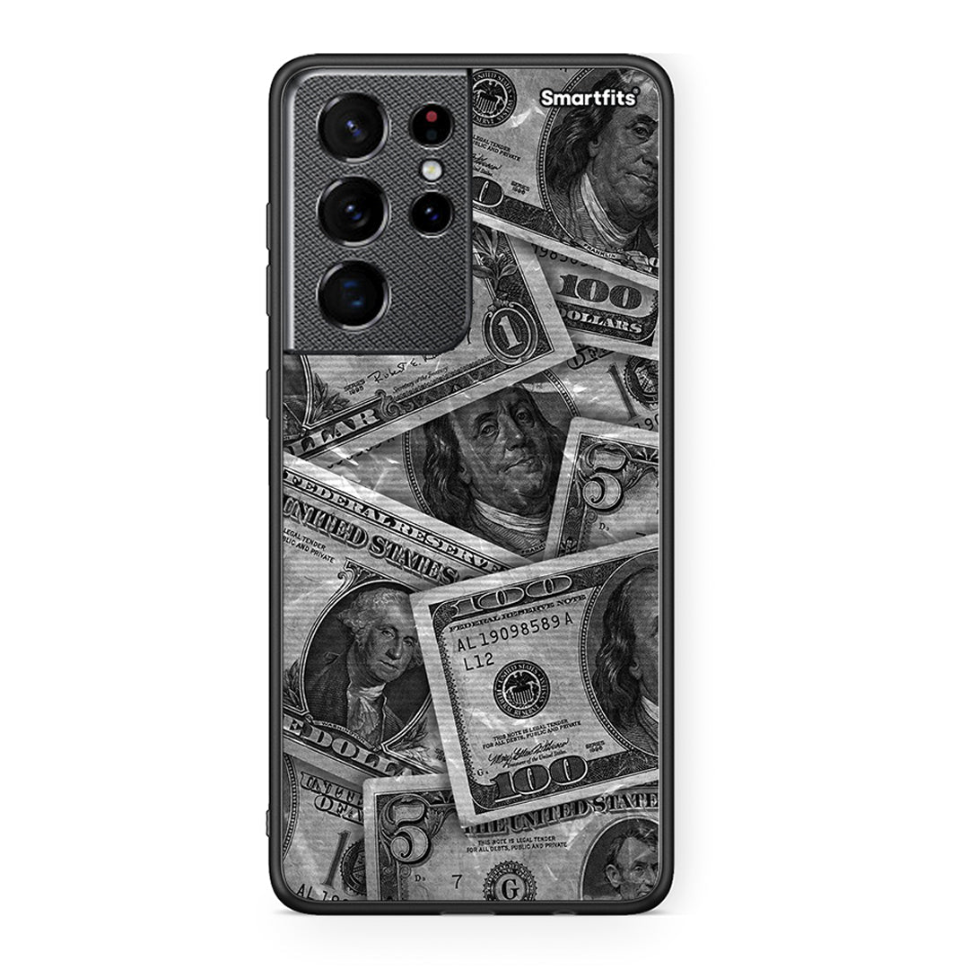 Samsung S21 Ultra Money Dollars θήκη από τη Smartfits με σχέδιο στο πίσω μέρος και μαύρο περίβλημα | Smartphone case with colorful back and black bezels by Smartfits
