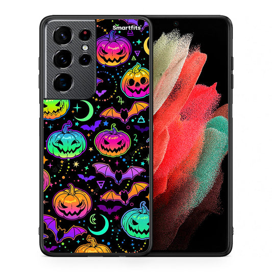 Θήκη Samsung S21 Ultra Neon Halloween από τη Smartfits με σχέδιο στο πίσω μέρος και μαύρο περίβλημα | Samsung S21 Ultra Neon Halloween case with colorful back and black bezels