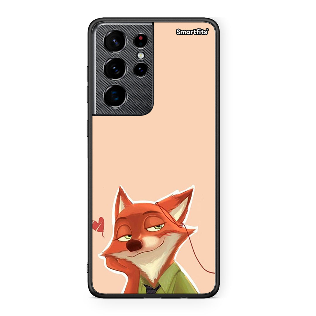 Samsung S21 Ultra Nick Wilde And Judy Hopps Love 1 θήκη από τη Smartfits με σχέδιο στο πίσω μέρος και μαύρο περίβλημα | Smartphone case with colorful back and black bezels by Smartfits