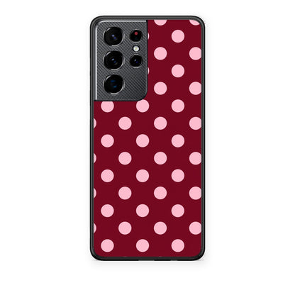 Θήκη Samsung Galaxy S21 Ultra Pink Polka Dots on Burgundy από τη Smartfits με σχέδιο στο πίσω μέρος και μαύρο περίβλημα | Samsung Galaxy S21 Ultra Pink Polka Dots on Burgundy case with colorful back and black bezels