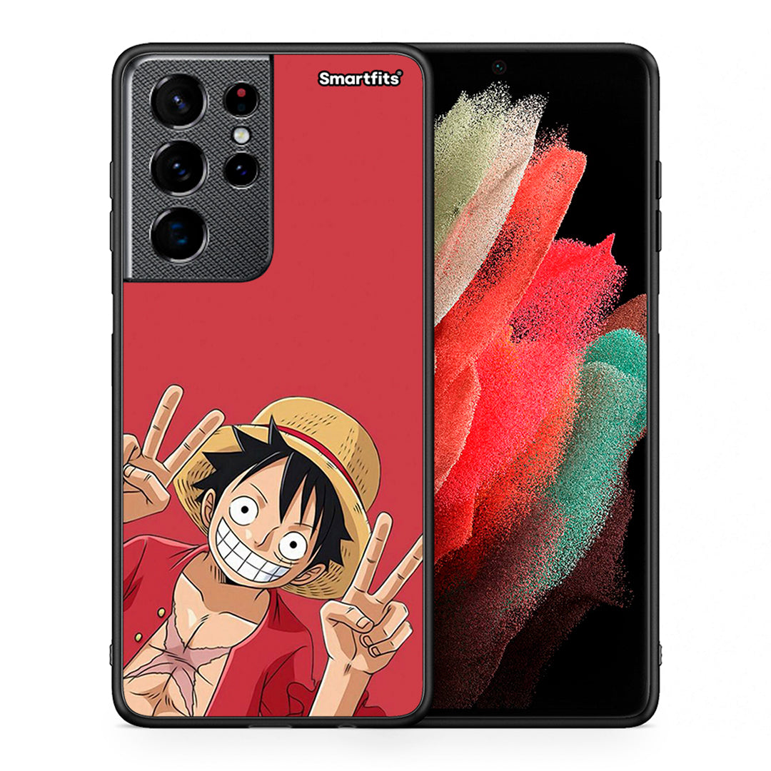 Θήκη Samsung S21 Ultra Pirate Luffy από τη Smartfits με σχέδιο στο πίσω μέρος και μαύρο περίβλημα | Samsung S21 Ultra Pirate Luffy case with colorful back and black bezels