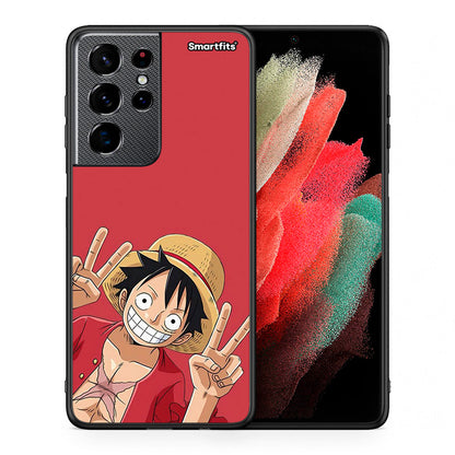 Θήκη Samsung S21 Ultra Pirate Luffy από τη Smartfits με σχέδιο στο πίσω μέρος και μαύρο περίβλημα | Samsung S21 Ultra Pirate Luffy case with colorful back and black bezels