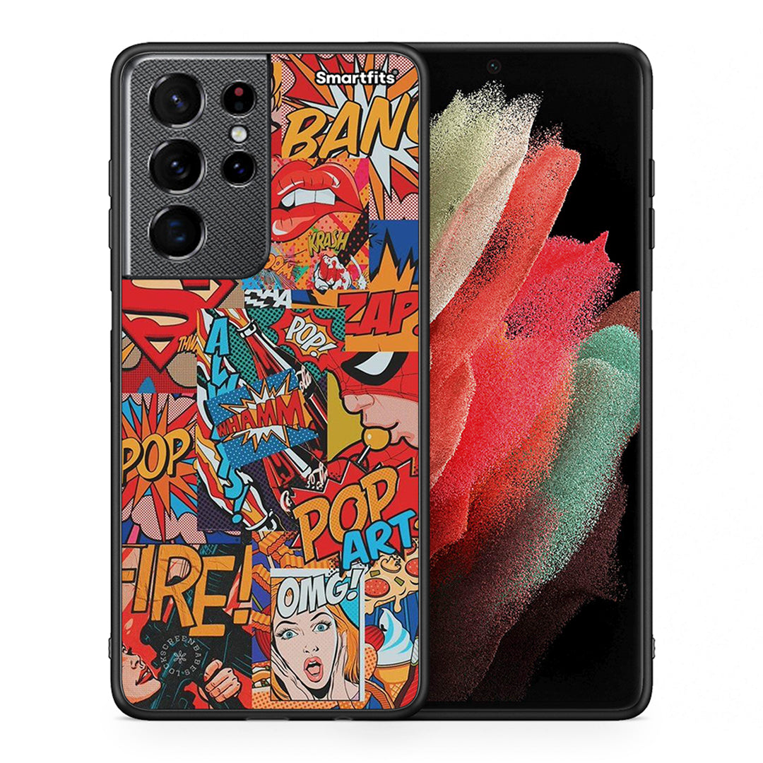 Θήκη Samsung S21 Ultra PopArt OMG από τη Smartfits με σχέδιο στο πίσω μέρος και μαύρο περίβλημα | Samsung S21 Ultra PopArt OMG case with colorful back and black bezels