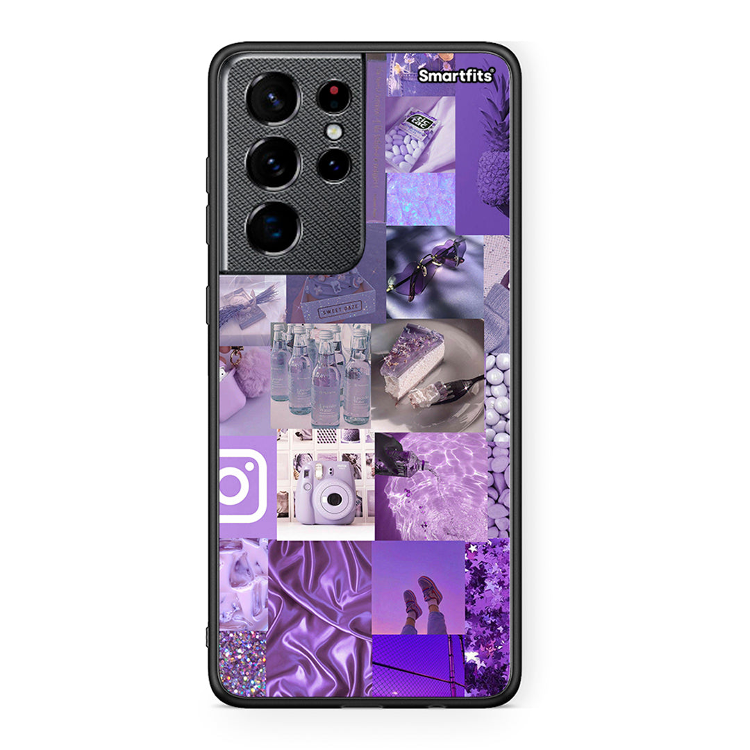 Samsung S21 Ultra Purple Aesthetic Collage θήκη από τη Smartfits με σχέδιο στο πίσω μέρος και μαύρο περίβλημα | Smartphone case with colorful back and black bezels by Smartfits