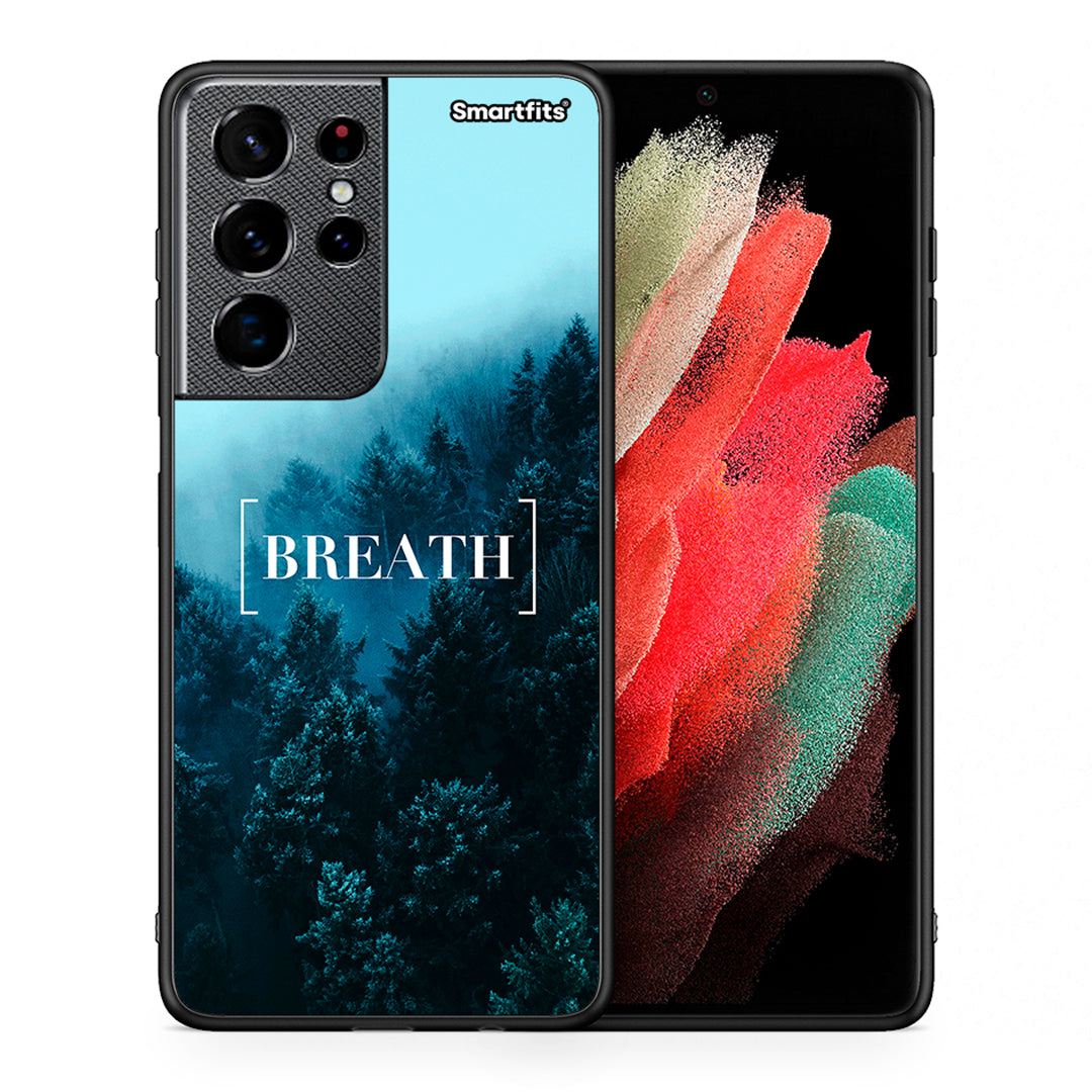 Θήκη Samsung S21 Ultra Breath Quote από τη Smartfits με σχέδιο στο πίσω μέρος και μαύρο περίβλημα | Samsung S21 Ultra Breath Quote case with colorful back and black bezels