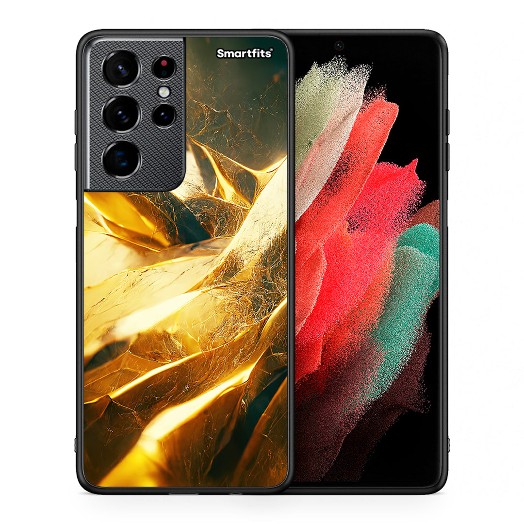 Θήκη Samsung S21 Ultra Real Gold από τη Smartfits με σχέδιο στο πίσω μέρος και μαύρο περίβλημα | Samsung S21 Ultra Real Gold case with colorful back and black bezels
