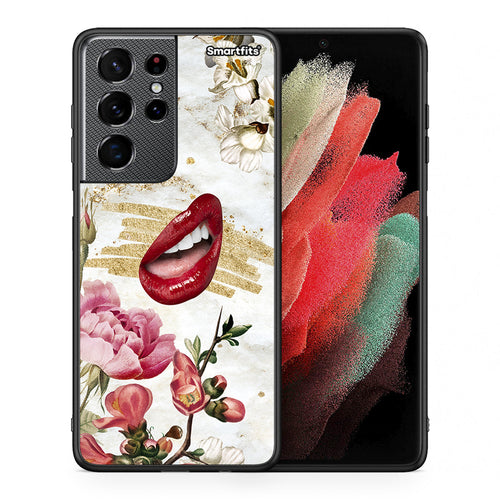 Θήκη Samsung S21 Ultra Red Lips από τη Smartfits με σχέδιο στο πίσω μέρος και μαύρο περίβλημα | Samsung S21 Ultra Red Lips case with colorful back and black bezels