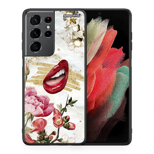 Θήκη Samsung S21 Ultra Red Lips από τη Smartfits με σχέδιο στο πίσω μέρος και μαύρο περίβλημα | Samsung S21 Ultra Red Lips case with colorful back and black bezels