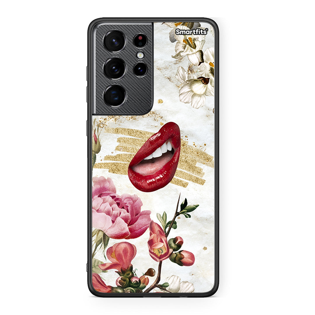 Samsung S21 Ultra Red Lips θήκη από τη Smartfits με σχέδιο στο πίσω μέρος και μαύρο περίβλημα | Smartphone case with colorful back and black bezels by Smartfits