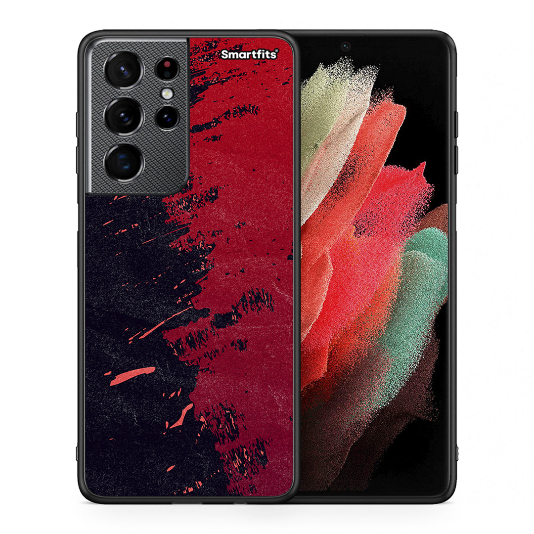 Θήκη Αγίου Βαλεντίνου Samsung S21 Ultra Red Paint από τη Smartfits με σχέδιο στο πίσω μέρος και μαύρο περίβλημα | Samsung S21 Ultra Red Paint case with colorful back and black bezels